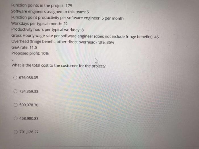 Function points in the project: 175 Software