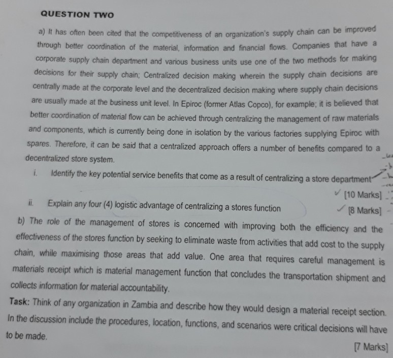 QUESTION TWO a) It has often been cited that the