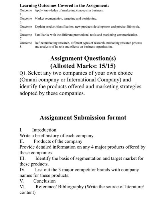 Learning Outcomes Covered in the Assignment: