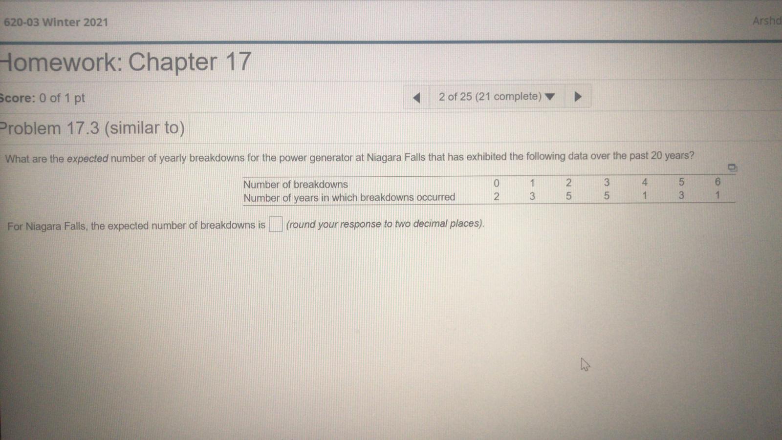 620-03 Winter 2021 Arshd Homework: Chapter 17