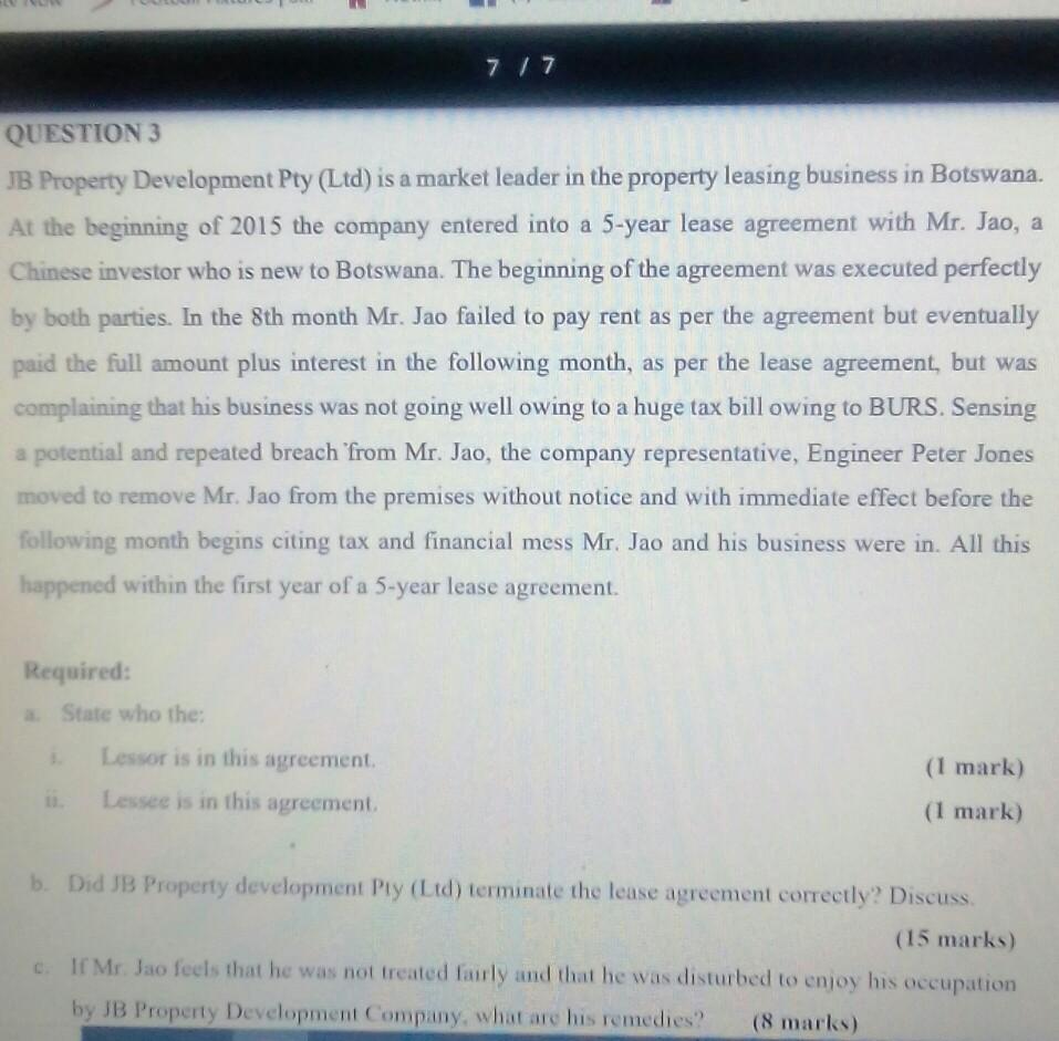 7 17 QUESTION 3 JB Property Development Pty (Ltd)