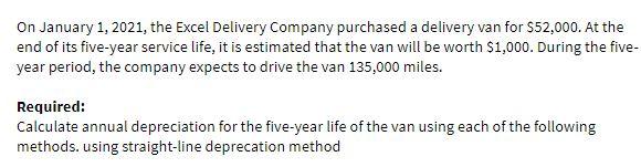 On January 1, 2021, the Excel Delivery Company