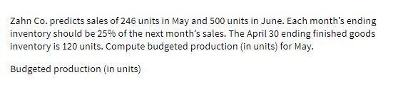 Zahn Co. predicts sales of 246 units in May and