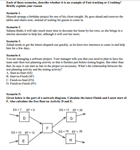 Each of these scenarios, describe whether it is