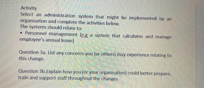 Activity Select an administration system that