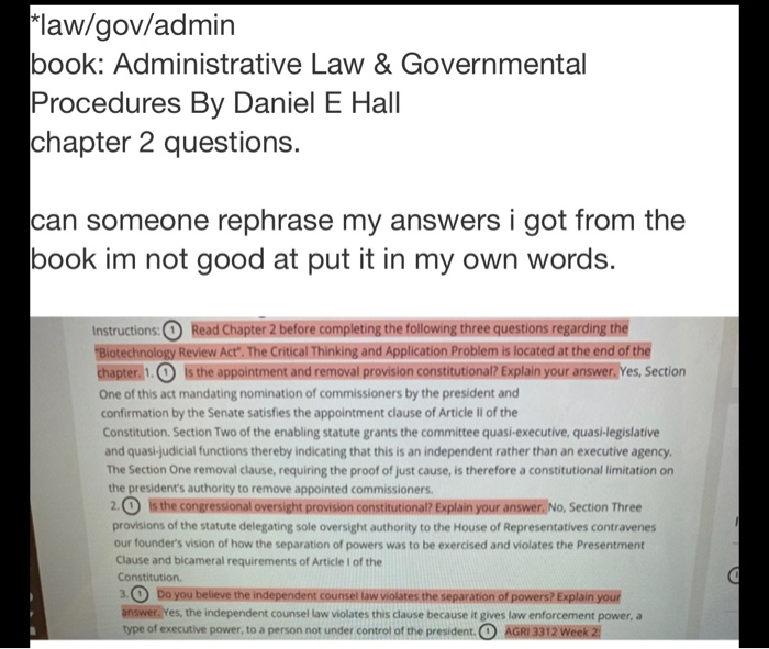 *law/gov/admin book: Administrative Law &