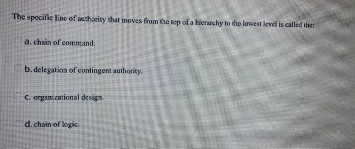 The specific line of authority that moves from