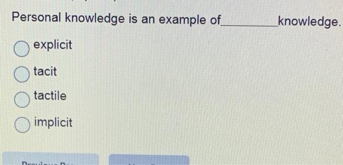 Personal knowledge is an example of knowledge.