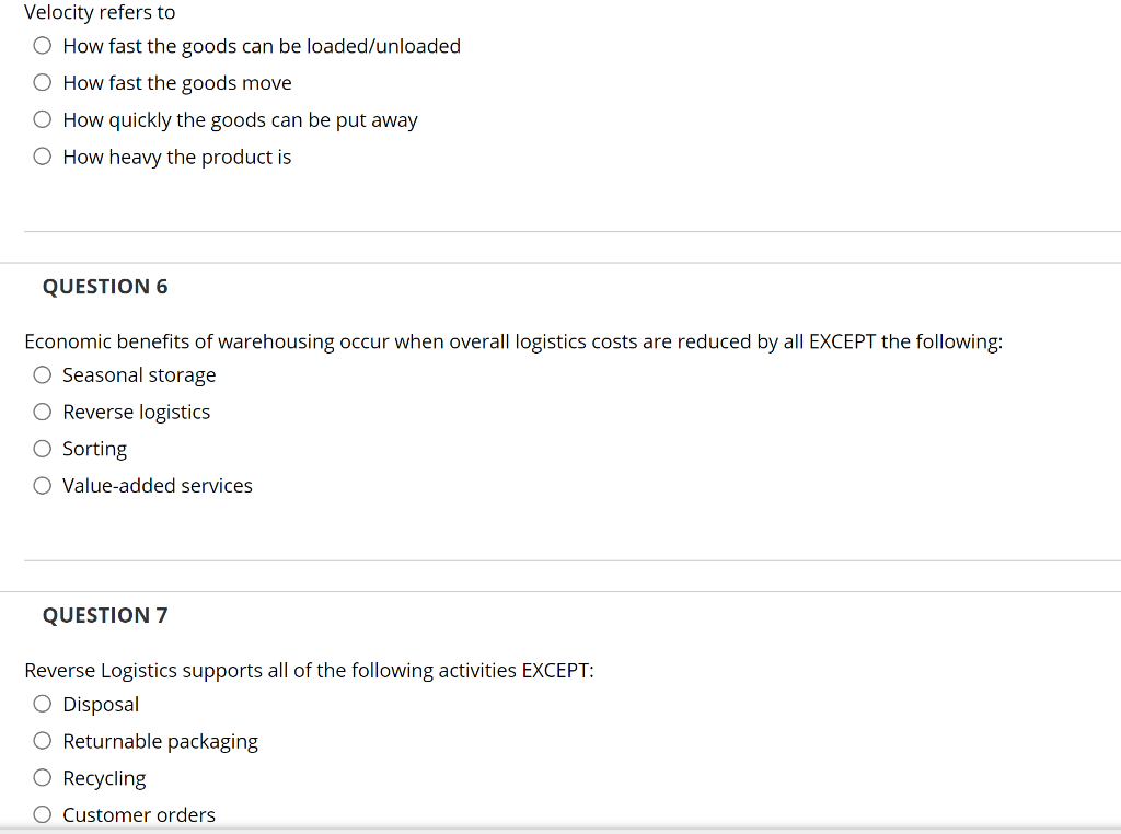 Velocity refers to O How fast the goods can be