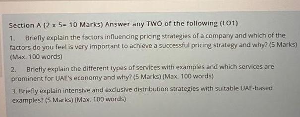 Section A (2 x 5= 10 Marks) Answer any TWO of the
