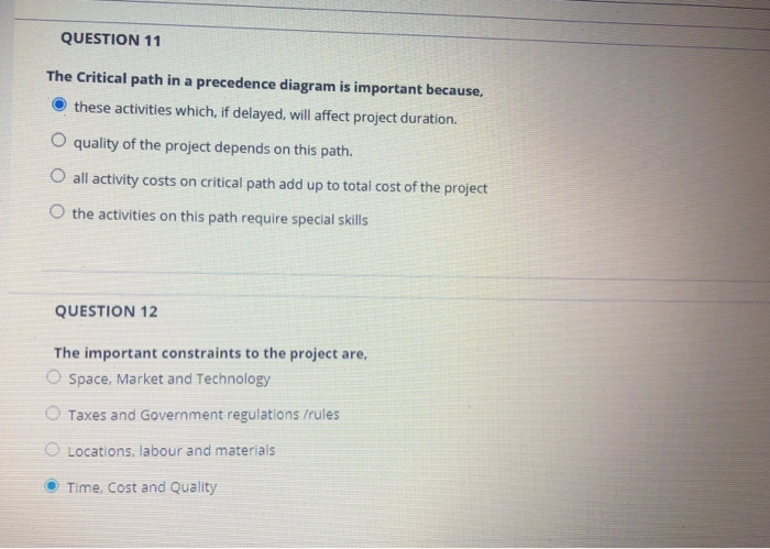 QUESTION 11 The Critical path in a precedence