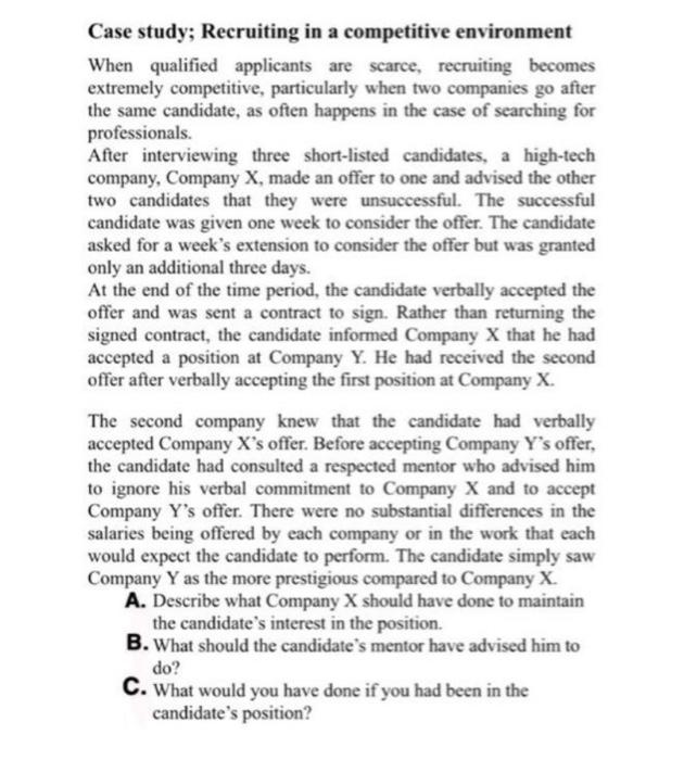 HRM Case study; Recruiting in a competitive