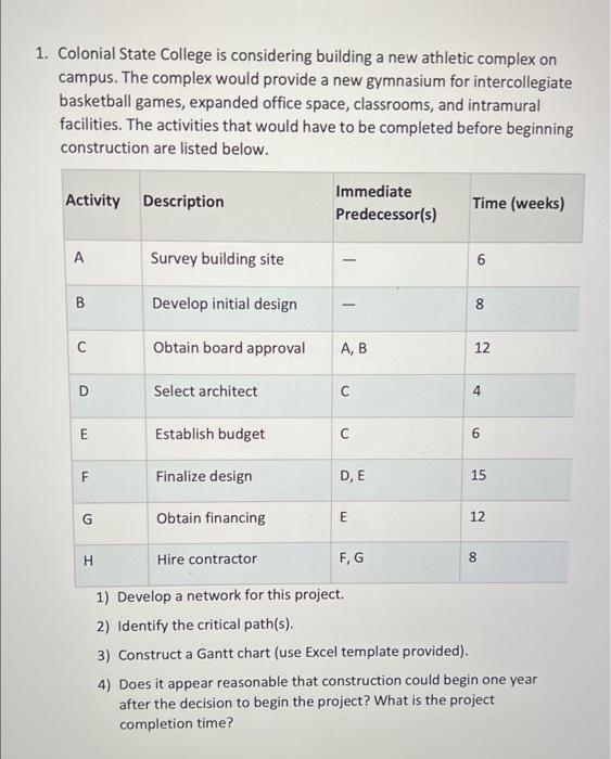 1. Colonial State College is considering building