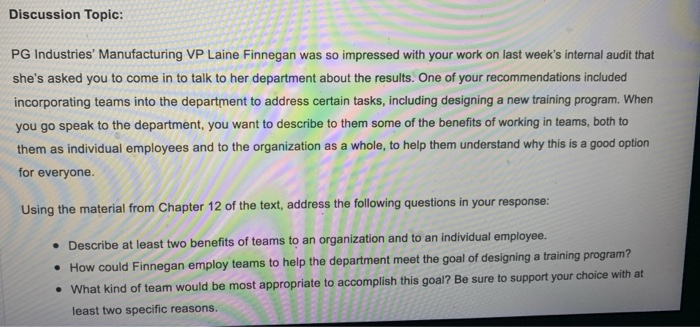 Discussion Topic: PG Industries' Manufacturing VP