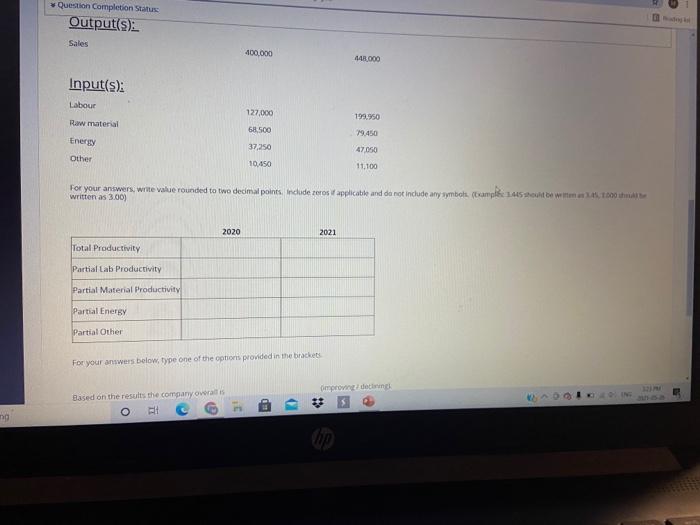 * Question Completion Status Output(s); Sales