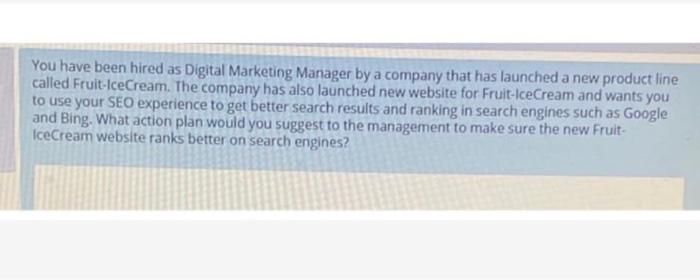 You have been hired as Digital Marketing Manager