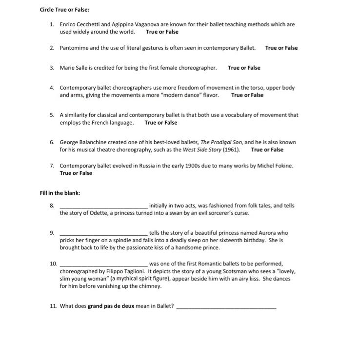 Circle True or False: 1. Enrico Cecchetti and