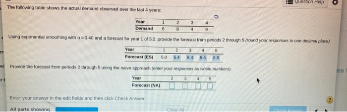 E Question Help The following table shows the