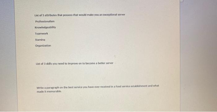 List of attributes that possess that would make