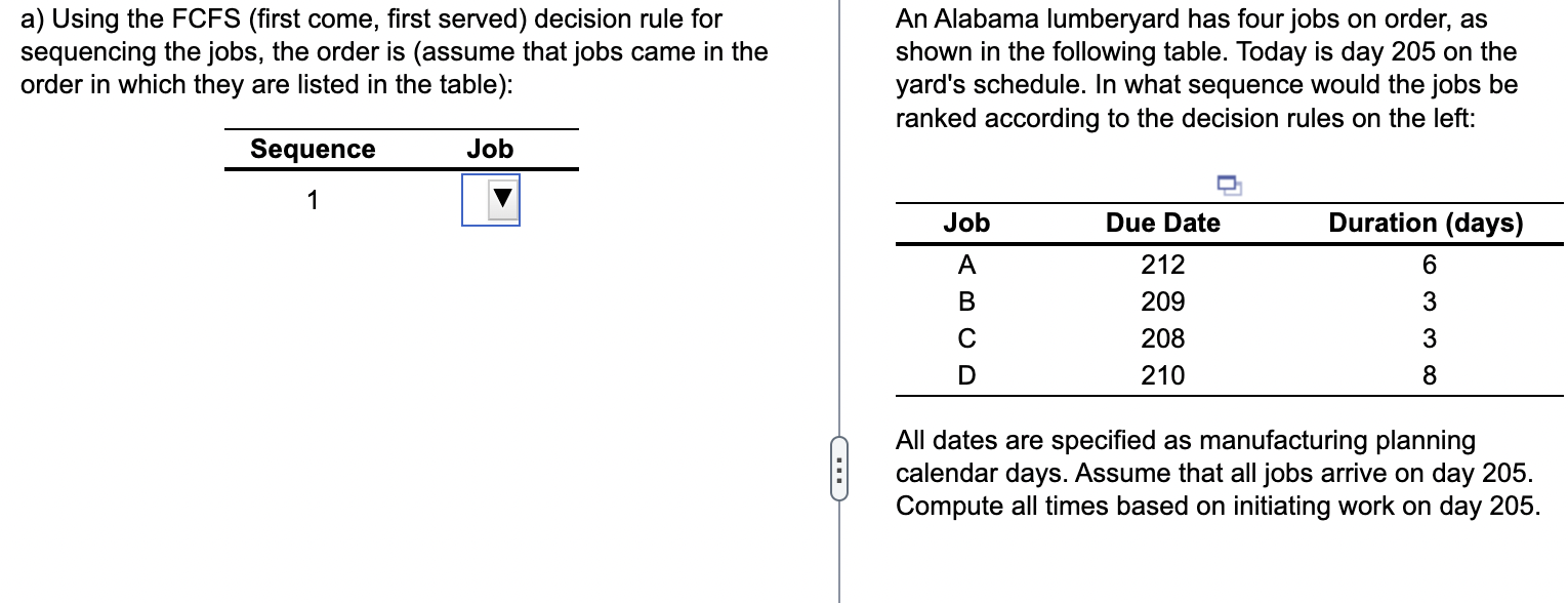 a) Using the FCFS (first come, first served)