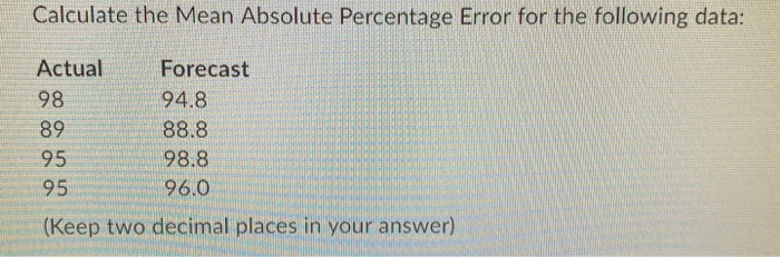 Calculate the Mean Absolute Percentage Error for