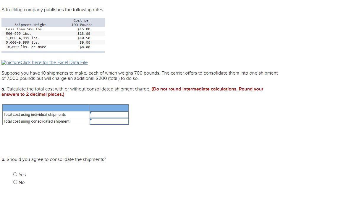 A trucking company publishes the following rates: