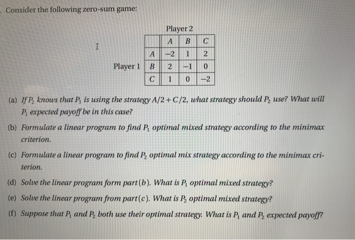 . Consider the following zero-sum game: Player 2