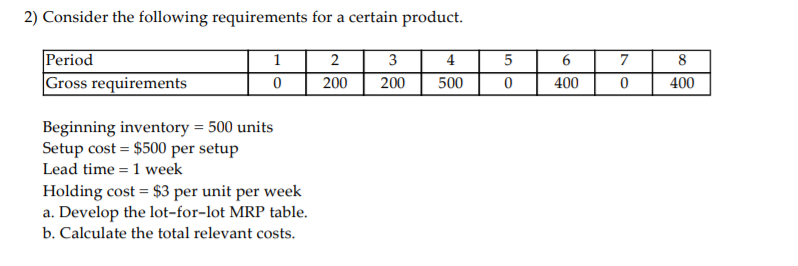 2) Consider the following requirements for a