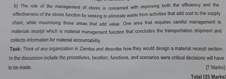 b) The role of the management of stores is