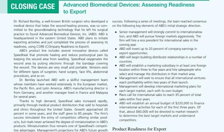 CLOSING CASE Advanced Biomedical Devices: