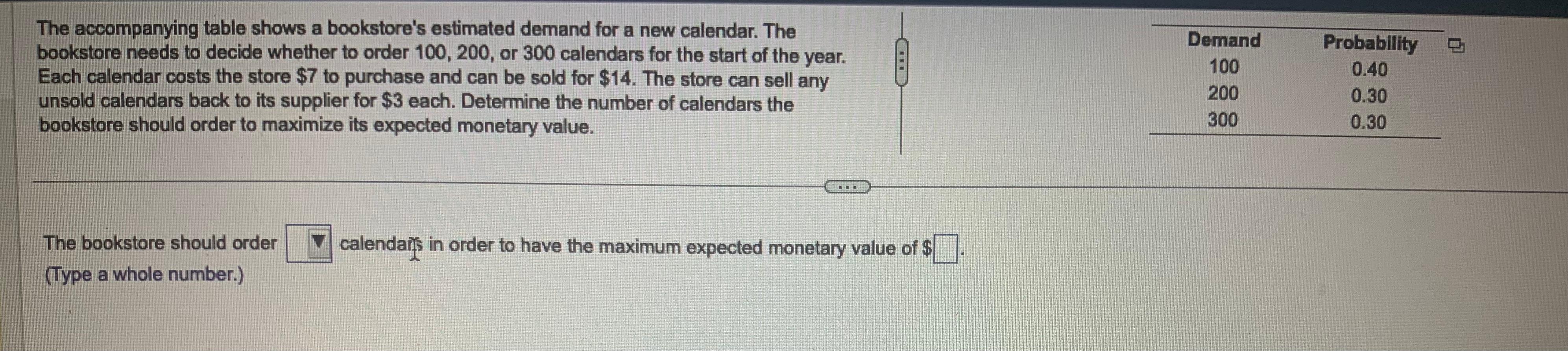 The accompanying table shows a bookstore's