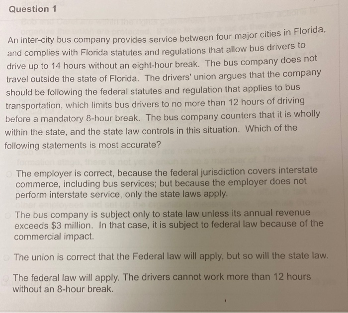 Question 1 An inter-city bus company provides