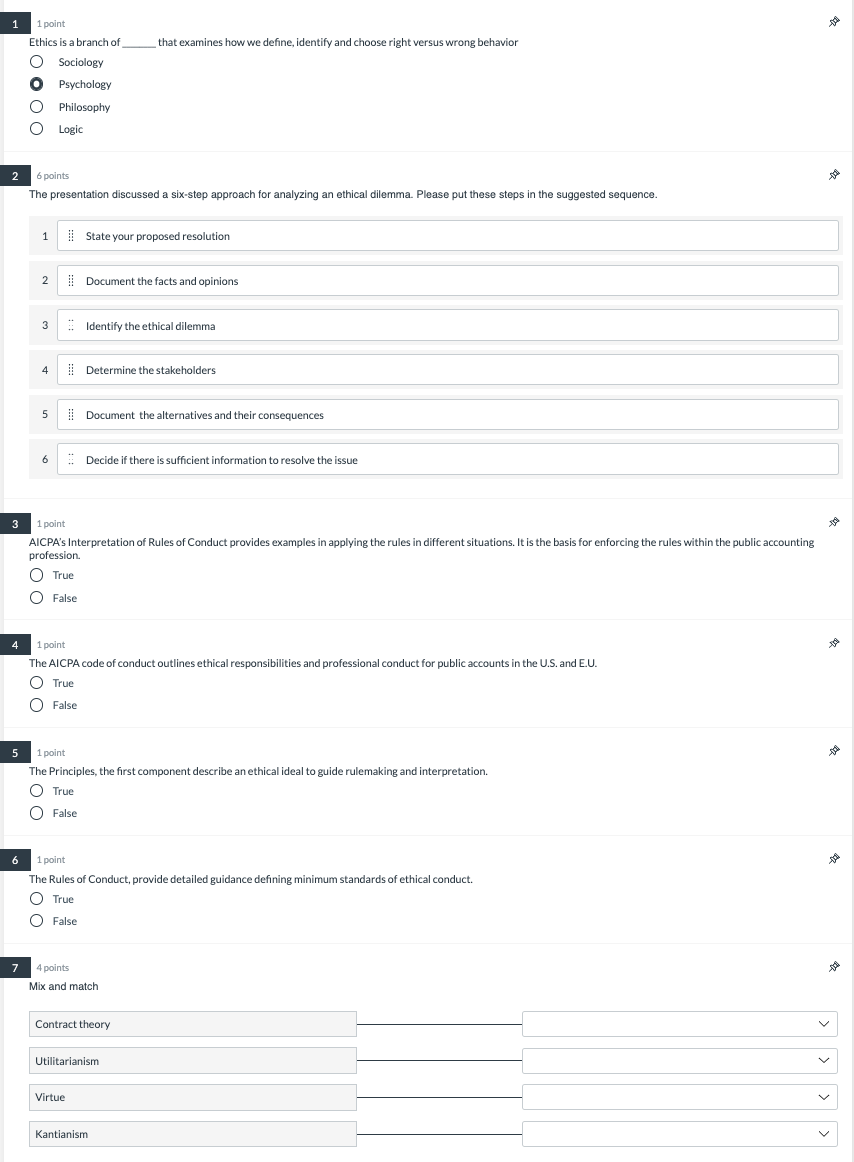 Please answer the following: 1 $ 1 point Ethics