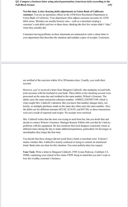 Q2. Compose a business letter using mixed