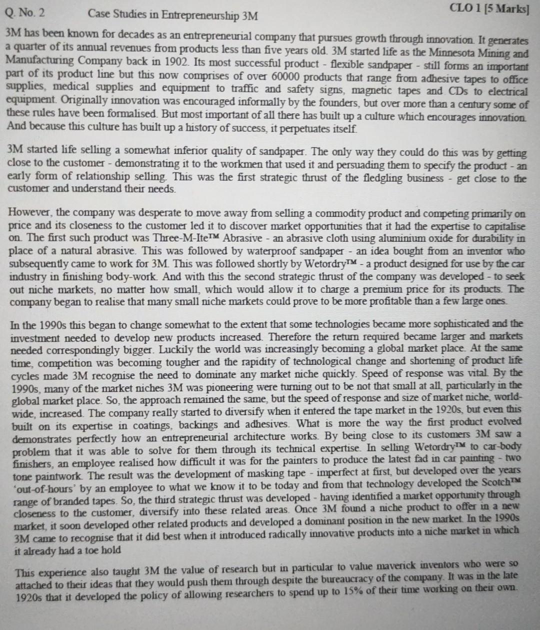 Asap Q. No. 2 Case Studies in Entrepreneurship 3M