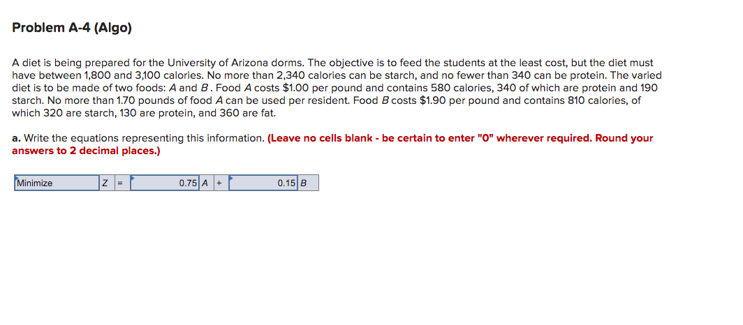 Problem A-4 (Algo) A diet is being prepared for