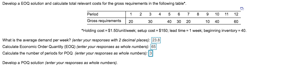 Develop a EOQ solution and calculate total