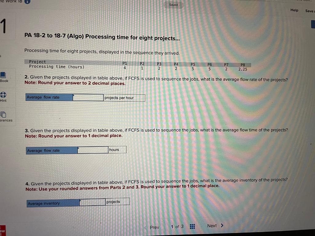 PA 182 to 187 (Algo) Processing time for eight