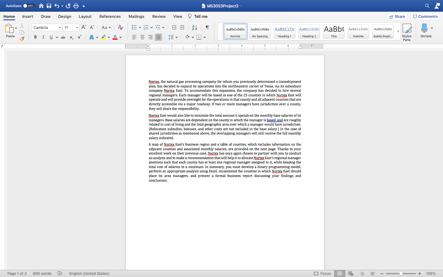 AutoSave OFF A S5 MS3053Project2 Home Insert Draw