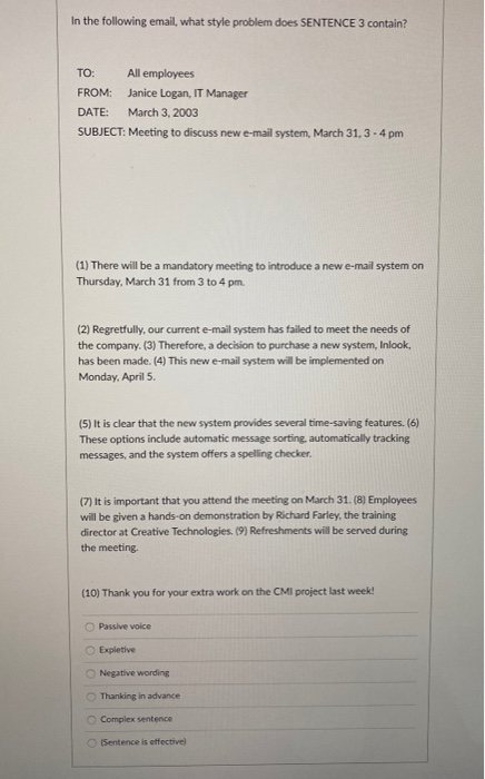 In the following email, what style problem does