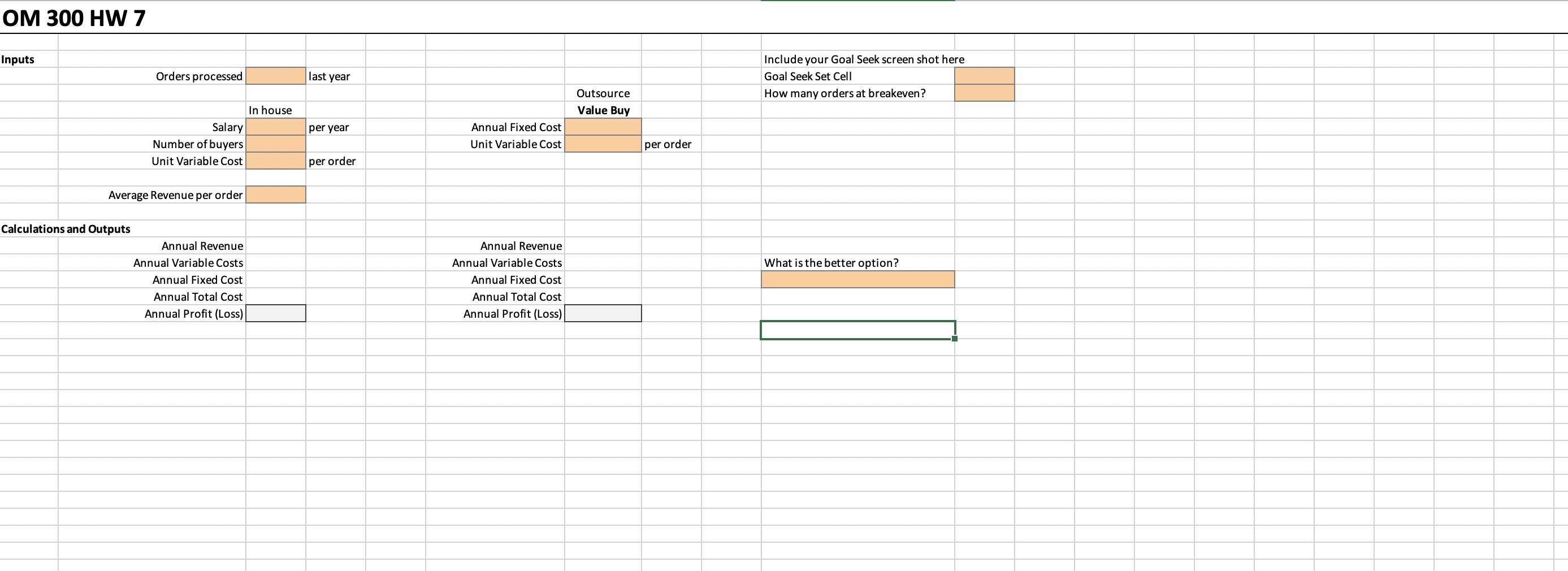OM300: HW7 Using the HW7 Starting File Excel