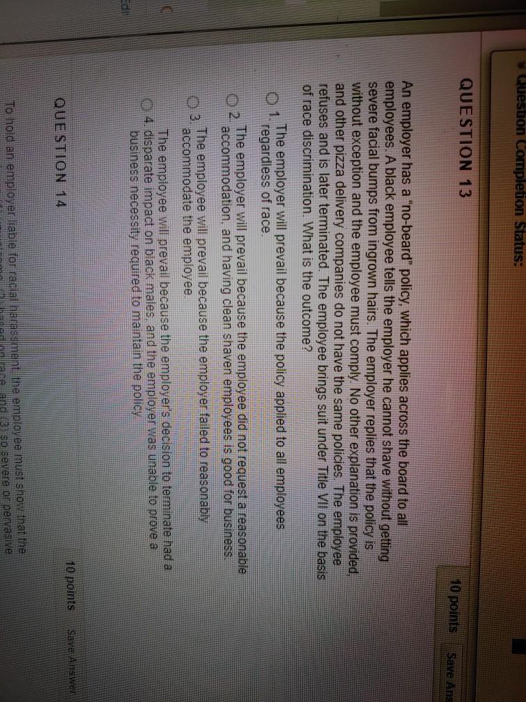 Question Completion Status: QUESTION 13 10 points