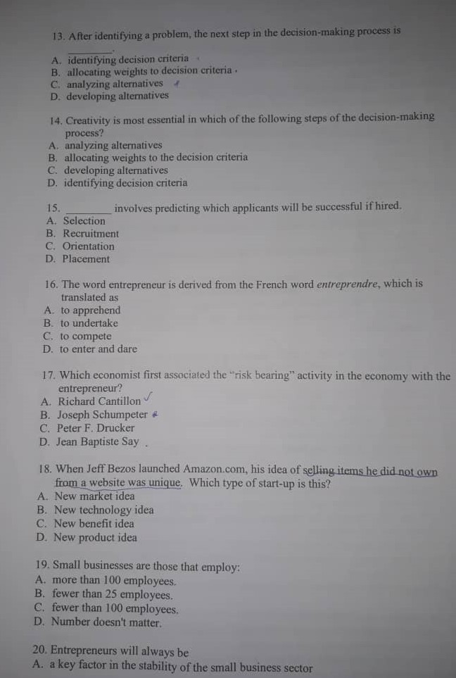 13. After identifying a problem, the next step in