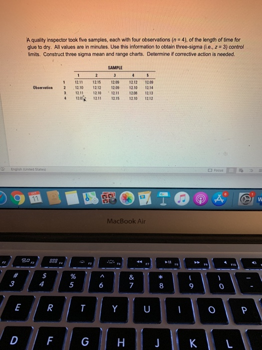 A quality inspector took five samples, each with