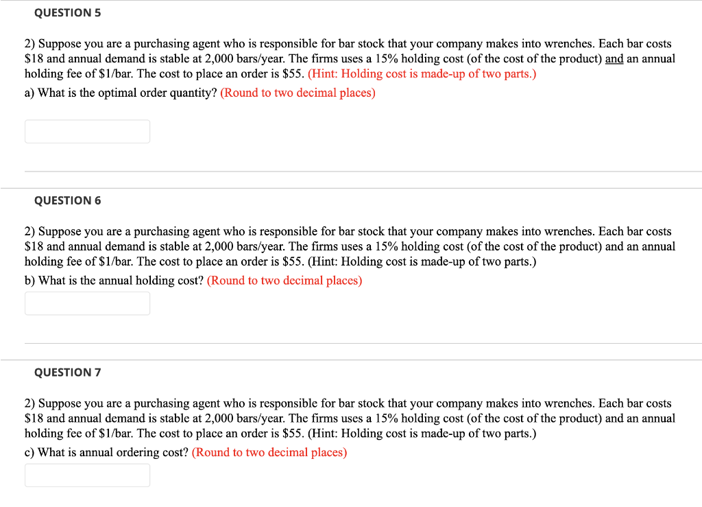 QUESTION 5 2) Suppose you are a purchasing agent