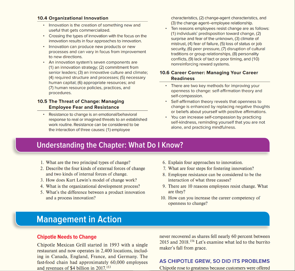 Please read the case Chipotle needs to change on