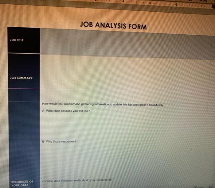 6 JOB ANALYSIS FORM JOB TITLE JOB SUMMARY How