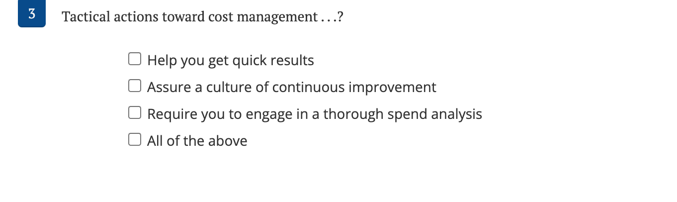 Tactical actions toward cost management ...? Help