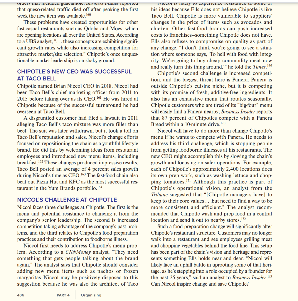 Please read the case Chipotle needs to change on