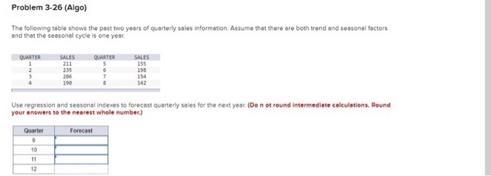 Problem 3-26 (Algo) The following table shows the